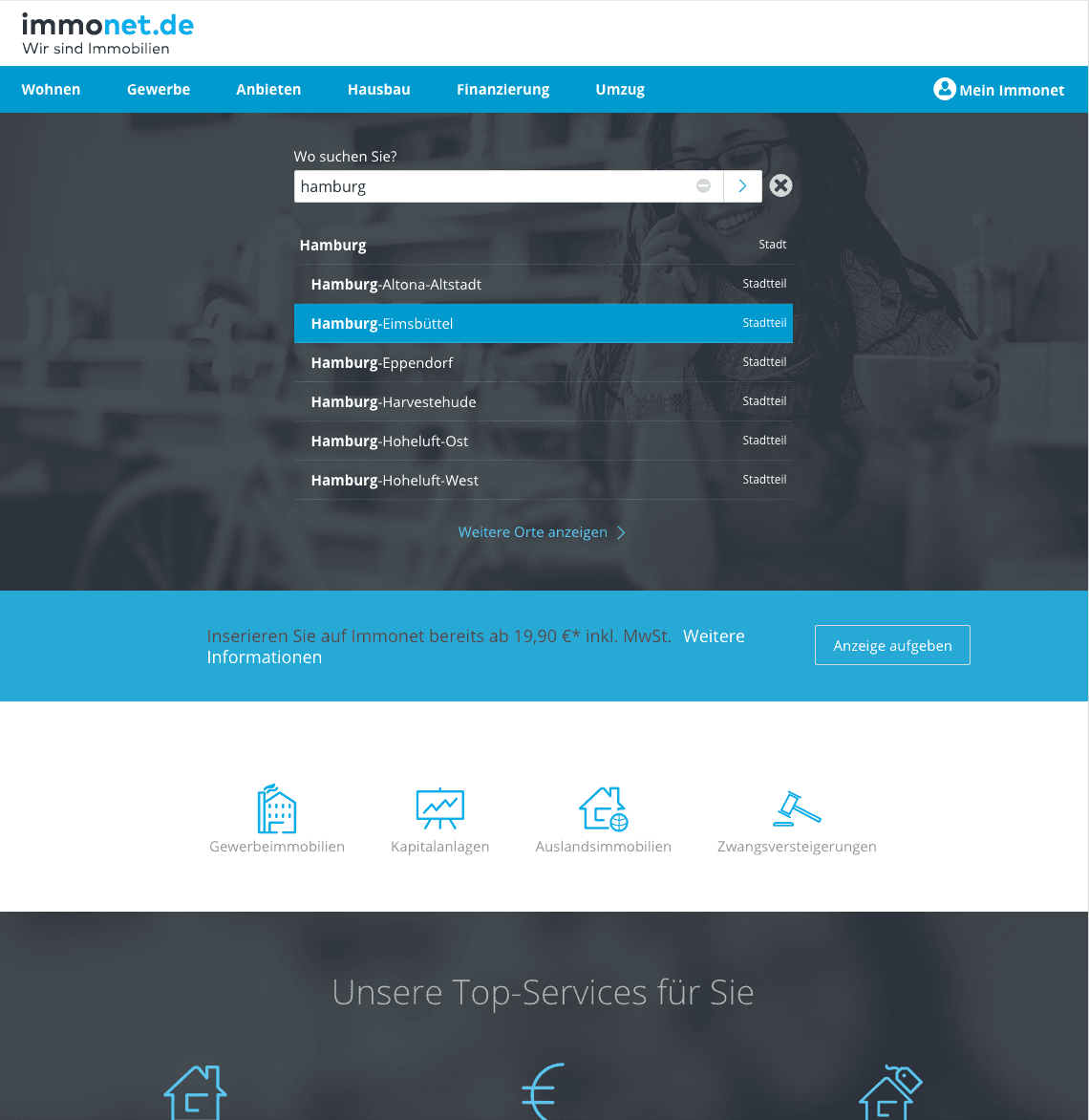 Immonet mit neuer Startseite